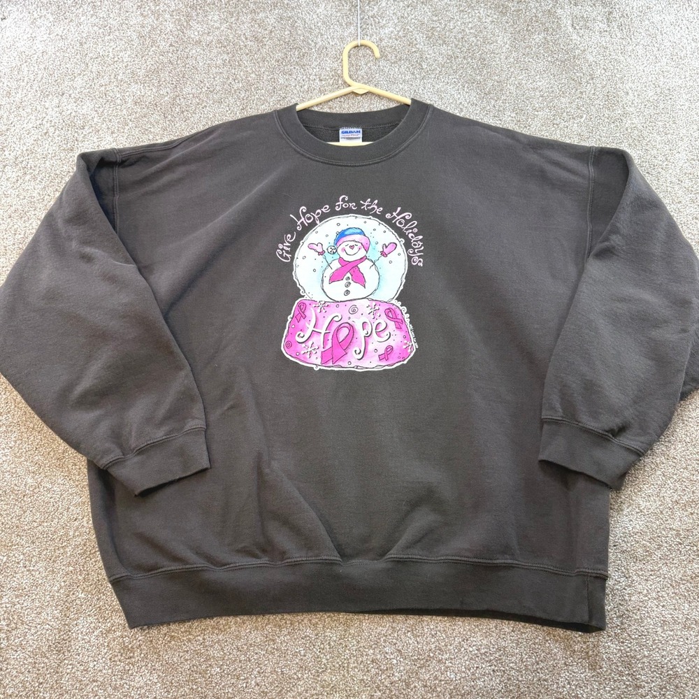 Women 2XL Sweatshirt Breast Cancer Awareness Snowman Brown XXL Holiday Christmas